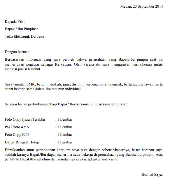 Contoh Surat Lamaran Kerja Toko