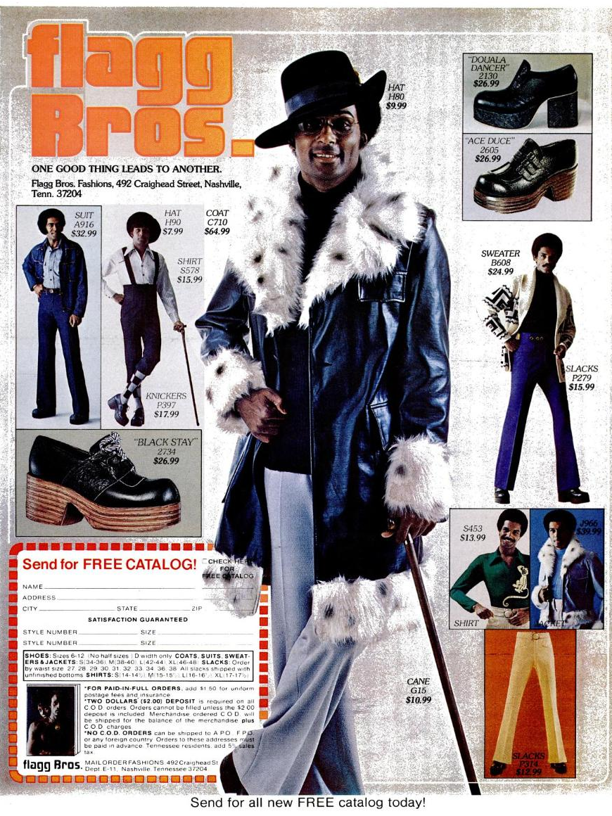 Flagg Bros Couture: Vintage Platform Shoes and Super Fly Suits Adverts