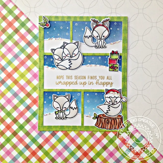 Sunny Studio Stamps: Foxy Christmas Rustic Winter Stitched Ovals Arctic Fox Winter Themed Cards by Franci Vignoli