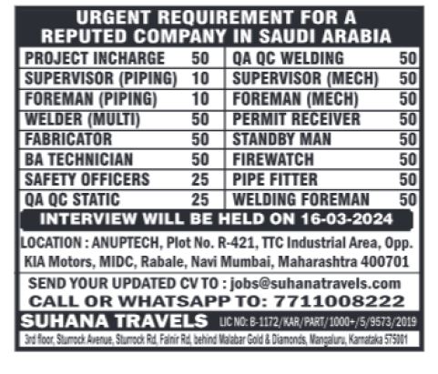 13 March 2024 - Assignment Abroad Times Gulf Jobs Openings