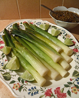 Platter of Leeks with Salsa and Lime on the Side