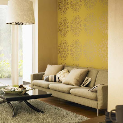 Modern Living Room With Red Exotic Wallpaper. Today the demand extravagant