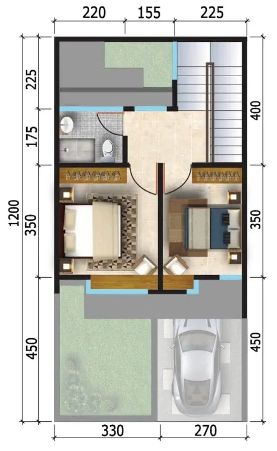 Lingkar Warna 3 Denah Rumah Minimalis Ukuran 6x12 Meter 3