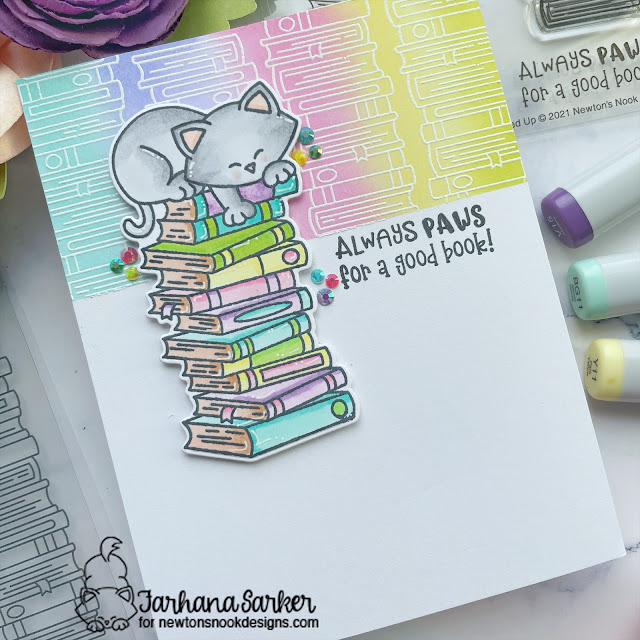 Always Paws for a Good Book Card by Farhana Sarker | All Booked Up Stamp Set and Never Enough Books Stamp Set by Newton's Nook Designs #newtonsnook #handmade