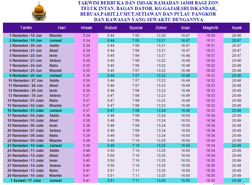 Zamani 84: Jadual Waktu Berbuka Puasa Dan Imsak 2015 Bagi ...