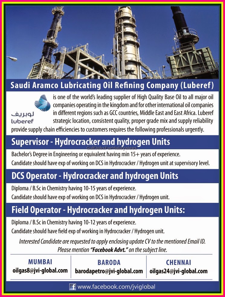 Saudi Aramco Oil Company Luberef Job Recruitment