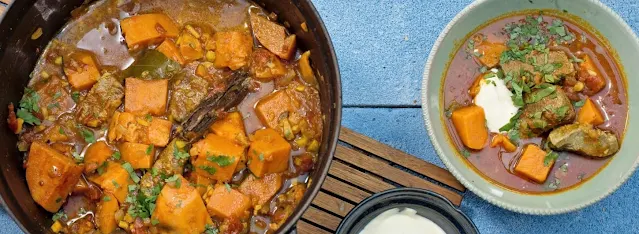 Lamb curry and sweet potatoes