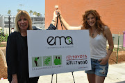 Rachelle Lefevre did some gardening at Helen Bernstein High School's garden.