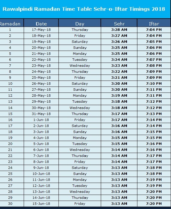 Ramadan Calender 2018