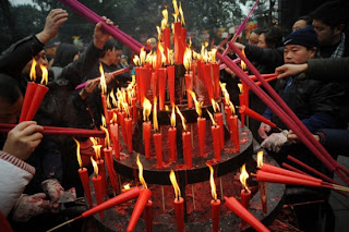 chinese new year night candle light cards