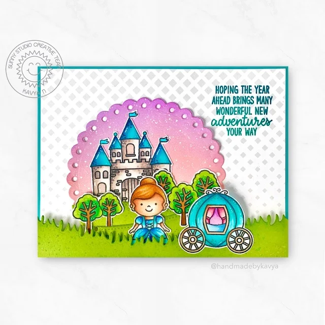 Sunny Studio Stamps: Scalloped Circle Mat Dies Enchanted Country Scenes Everyday Card by Kavya