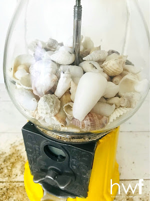 summer,beach style,coastal style,seashells,painting,DIY,diy decorating,colorful home,decorating,re-purposing,up-cycling,thrifted,beach souvenirs,seashell collections,seashell displays, gumball machine.