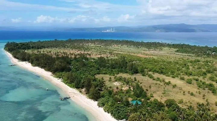 Cagbalete Island aerial shot blue waters white sand beach