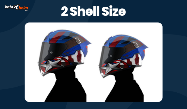 bentuk ilustrasi helm dengan 2 shell size