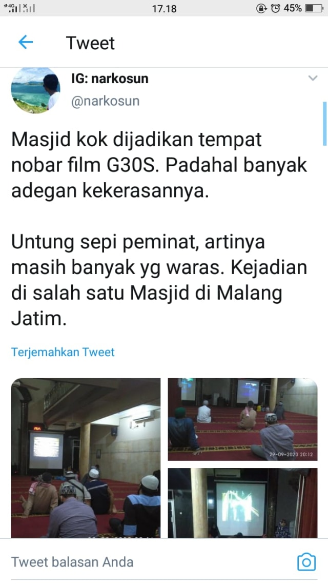 Viral! Ada Masjid Dipakai Nobar Film G30S/PKI, Jadi Perbincangan Warga