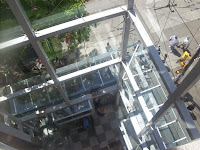 A view from above a glass elevator