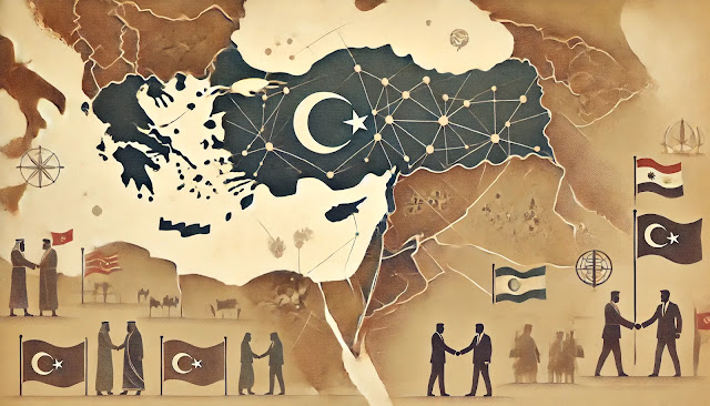 illustration representing Turkey's diplomatic engagement and strategic influence in the Middle East
