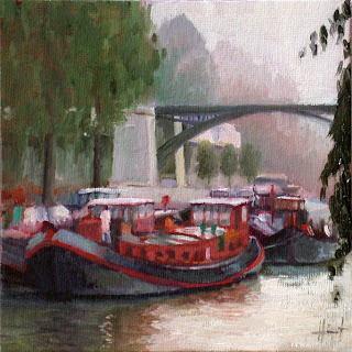 Houseboats under a Bridge by Liza Hirst