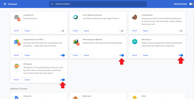 aktifkan extensi secara manual