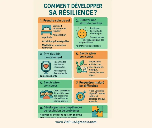 Infographie des étapes pour développer sa résilience au quotidien
