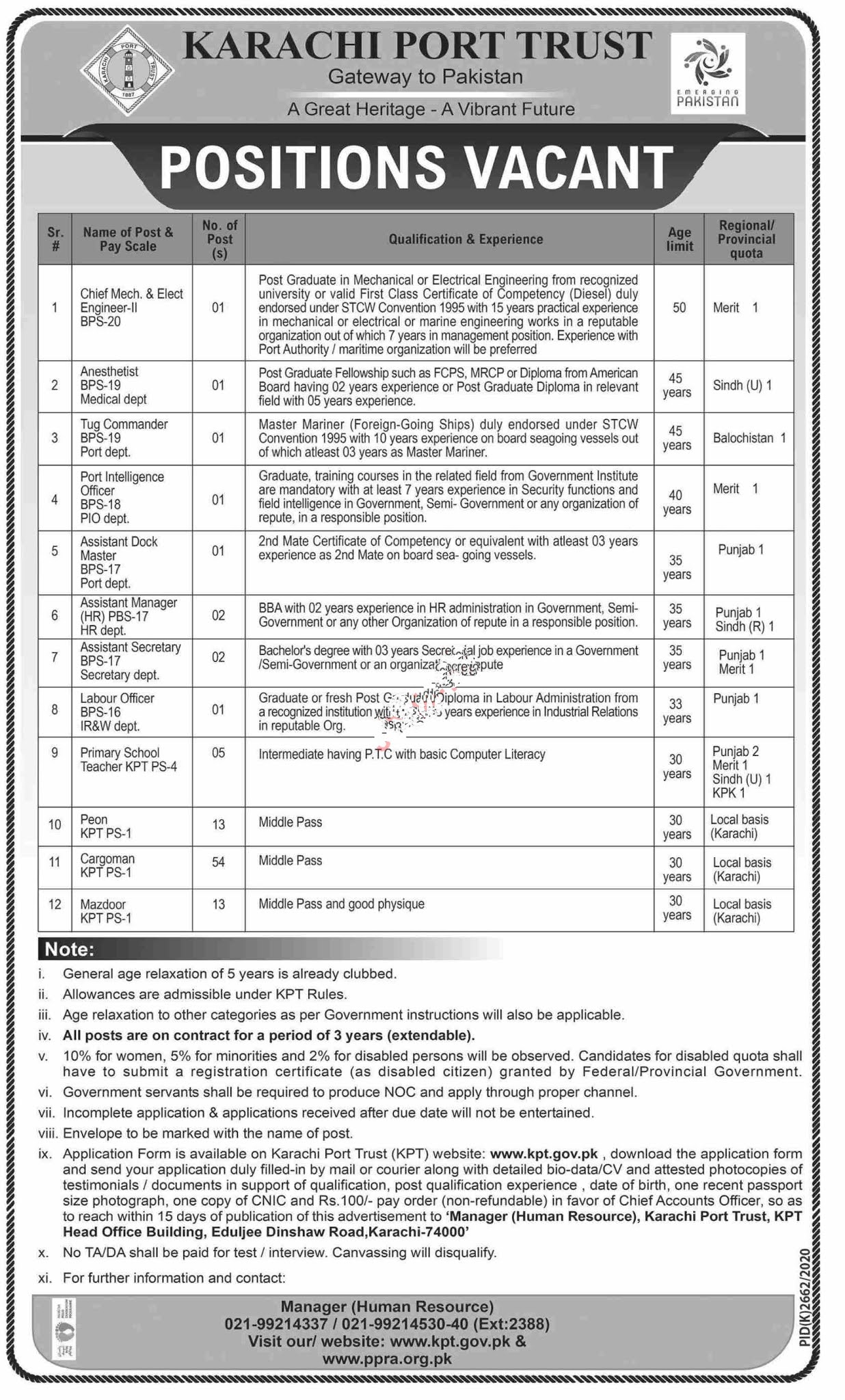 Karachi Port Trust KPT Karachi, Government of the Sindh Jobs 2021 For Tug Commander, Port Intelligence Officer, Assistant Dock Master, Assistant Manager, Assistant Manager HR, Assistant & more