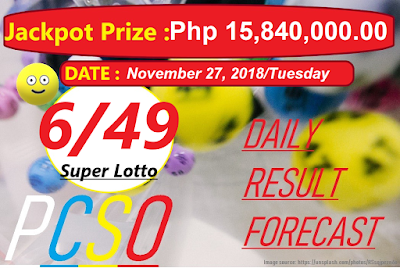 November 27, 2018 6/49 Super Lotto Result 6 digits winning number combination