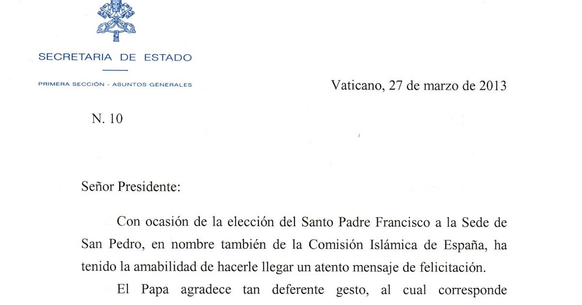 ISLAM EN MURCIA: Carta de agradecimiento del Vaticano a la 