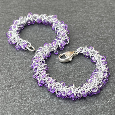 Handmade aluminium and seed bead 'Shaggy Loops' chain maille bracelet by Laura Sparling