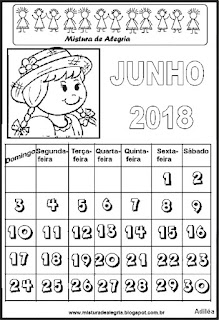 Calendário de 2018 para colorir