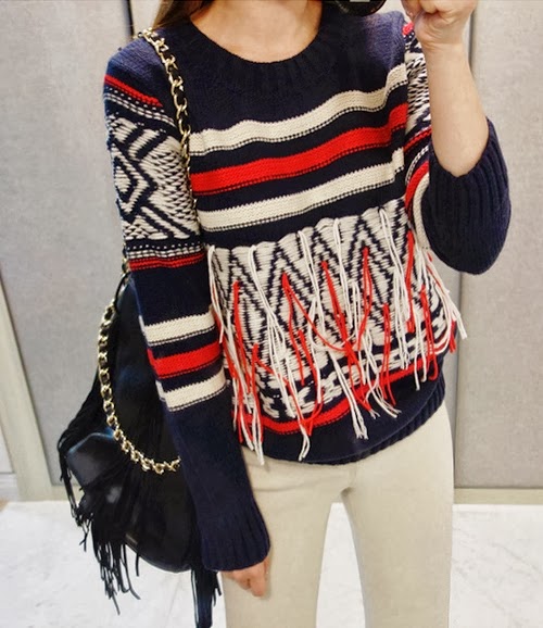Fringed Tri Tone Knit Sweater