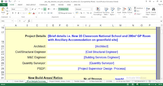 Detailed Cost Plan Tender Analysis Template