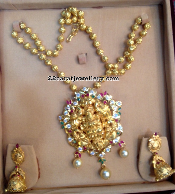 Gold Beads Set with Ganesh Pendant