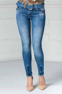  Jeans Renata albastri mulati casual ieftini