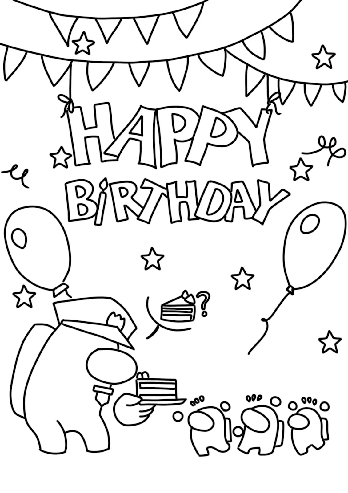 among us birthday cake drawing