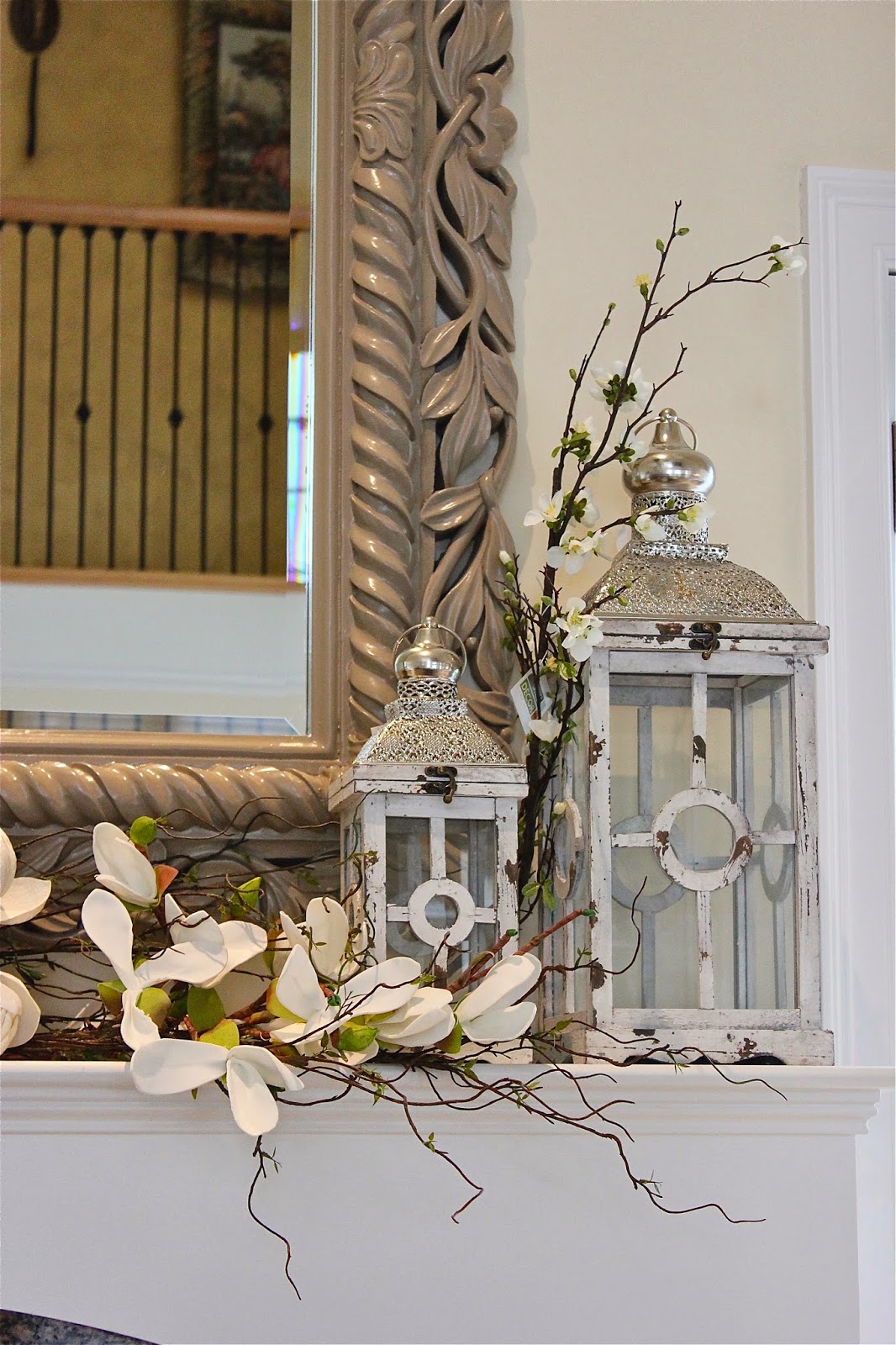 Maison Decor: Styling a mantle with lanterns and florals