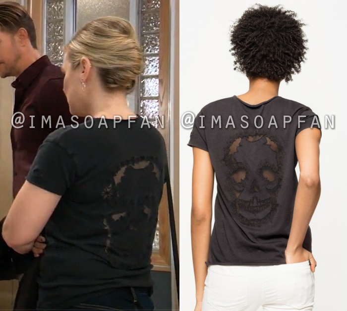 Maxie Jones, Kirsten Storms, Black V-Neck Tee with Sheer Mesh Skull Back, General Hospital, GH