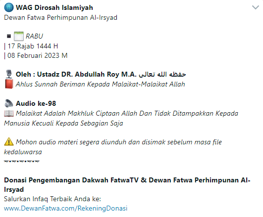 Audio ke-98 Malaikat Adalah Makhluk Ciptaan Allah Dan Tidak Ditampakkan Kepada Manusia Kecuali Kepada Sebagian Saja