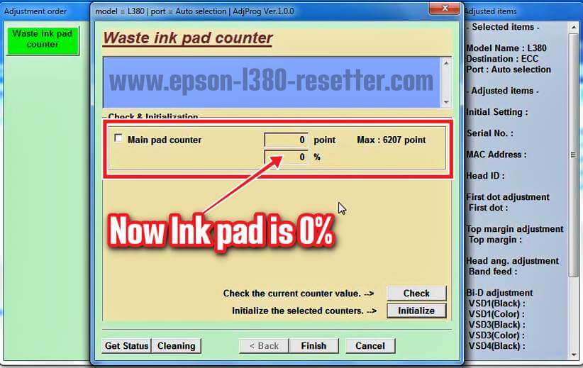 Epson L380 Resetter - Fifteenth step