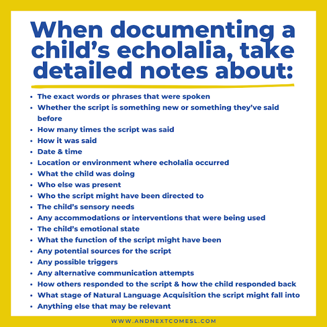 How to take detailed notes when tracking a child's echolalia and scripts