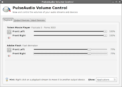 Interfaz gráfica del software de control de volumen para aplicaciones PulseAudio