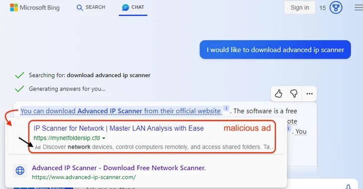 Microsoft's AI-Powered Bing Chat Ads May Lead Users to Malware-Distributing Sites