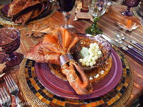 Plumcreek Place - Purple, gold, bronze, and copper Fall tablescape.