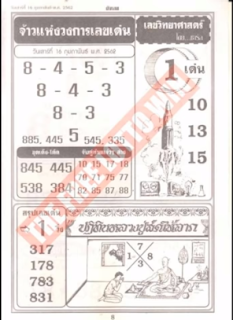 Thai Lottery 4pc First Paper For 16-01-2019