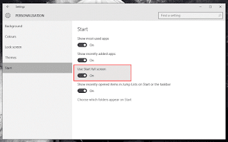 Cara Merubah tampilan Start Menu menjadi Full Screen di Windows 10