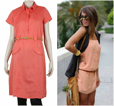 Peach colour dress, Plain colour dress
