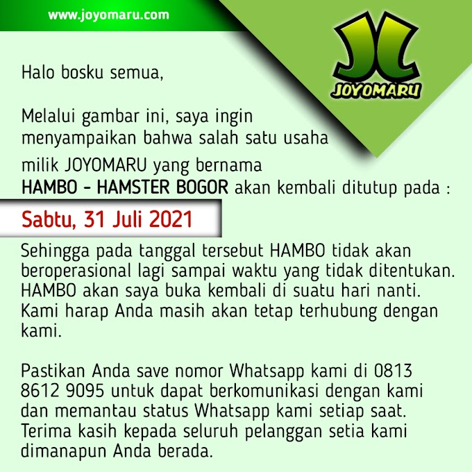 HAMBO Ditutup 31 Juli 2021