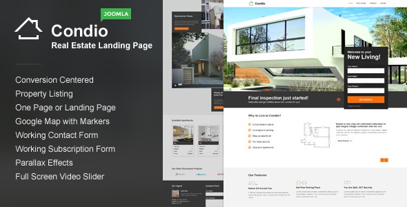 Condio Real Estate Agent One Page Joomla Template