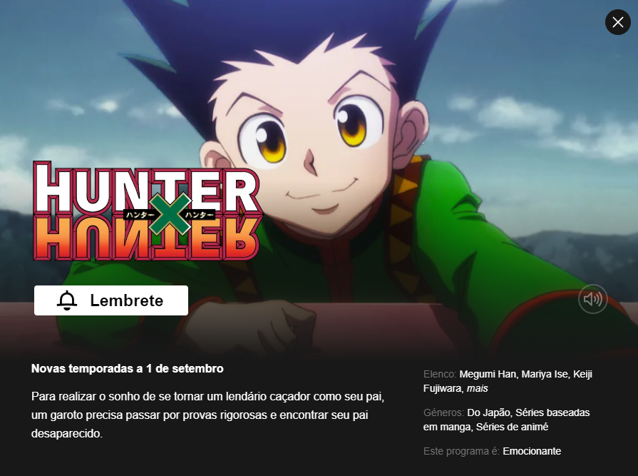 Hunter x Hunter (2011) estreia na Netflix em Portugal dia 1 de Setembro