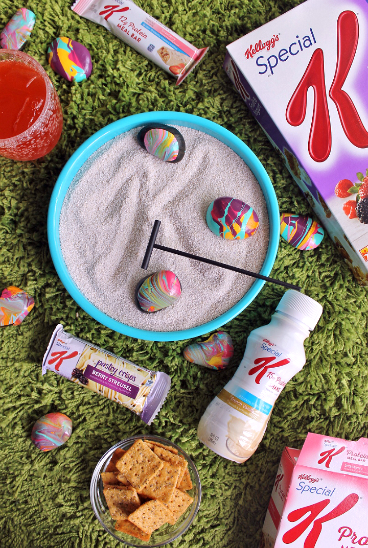 #NourishWhatsNext with this colorful and cheap DIY table top zen garden project. You'll love the pour paint rocks! (AD)