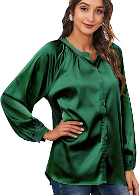 Green Plus Size Silk Satin Blouses